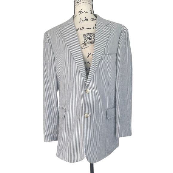 JOS A BANKS 1905 SEERSUCKER BLAZER LIGHTWEIGHT SZ L GRAY/WHITE TAILORED FIT - Picture 8 of 16